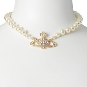 Vivienne Westwood Mini Bas Relief Faux Pearl Choker with Swarovski Crystals